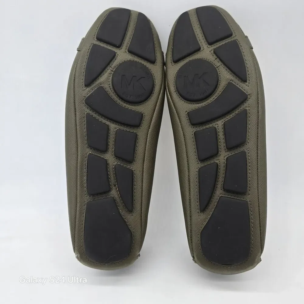 Michael Kors Ballet Flat Green Olive Slip On Moccasin Drivers Women's 7.5M